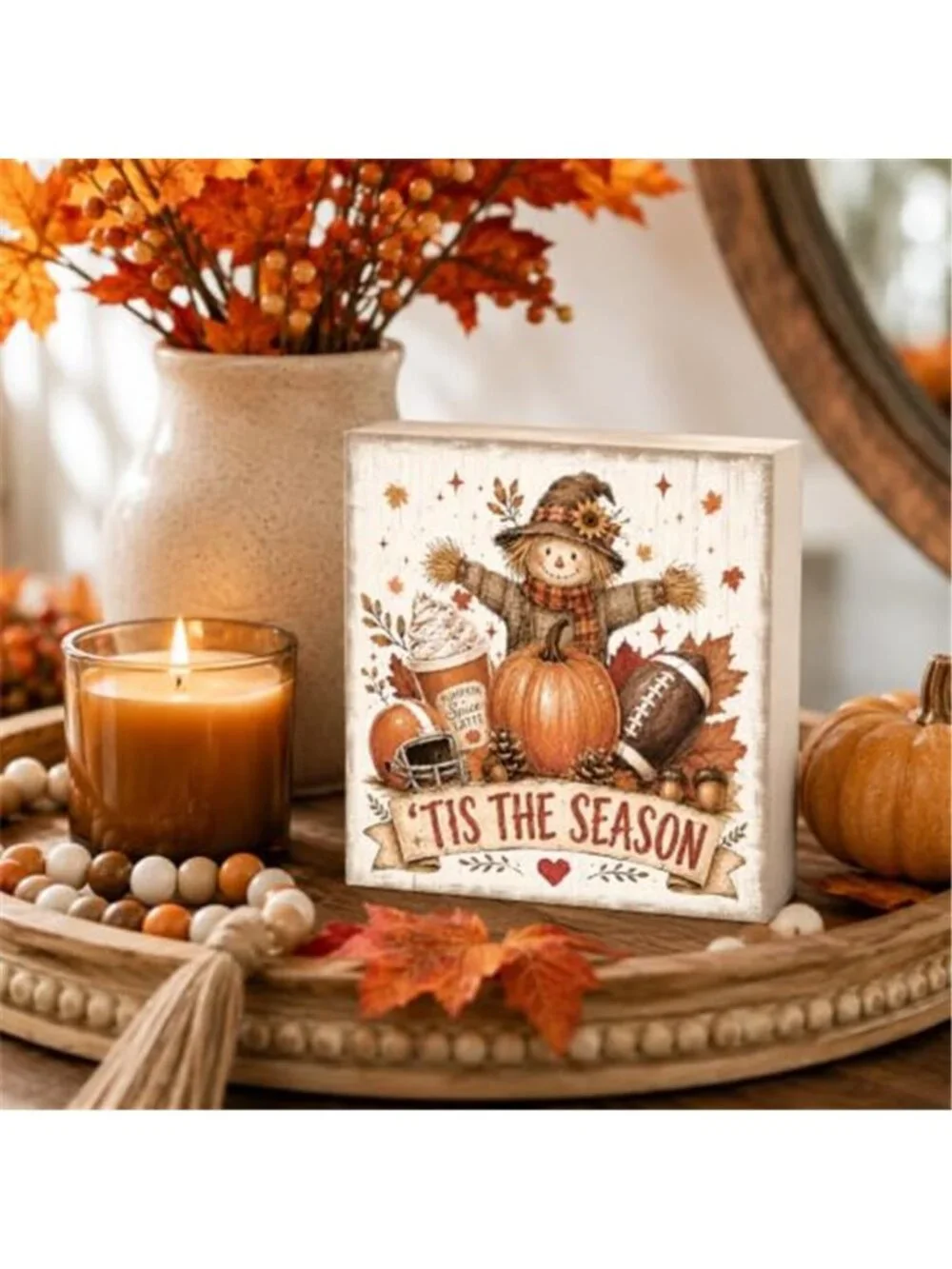 Fall Decorations for Home Football Pumpkin Wood Sign Fall Wall Shelf Decor